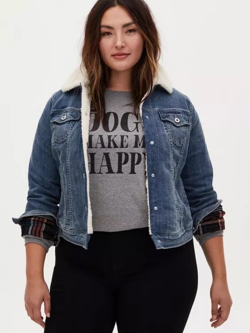 torrid Blue Denim Jacket with Cream Sherpa Collar